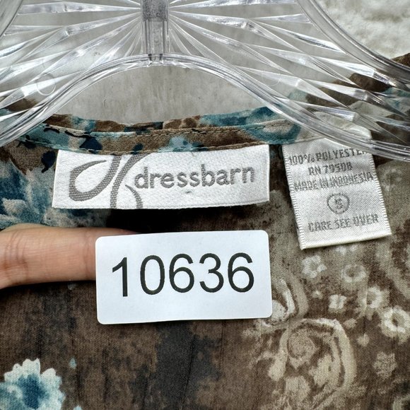 Y2K Vintage Dressbarn Boho Grunge Blouse S Small Blue Brown Pattern Mesh Ruffle - Picture 7 of 7